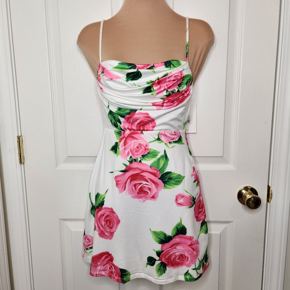 Hello Molly Floral Spaghetti Strap Dress White Pink Size 2 XS NWT